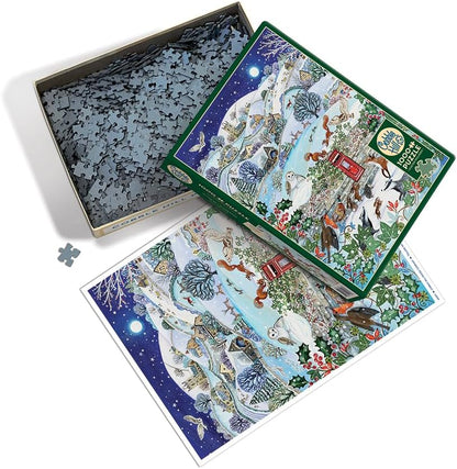 Cobble Hill 1000 Piece Puzzle Village on a Winter Night-Sample Poster Included