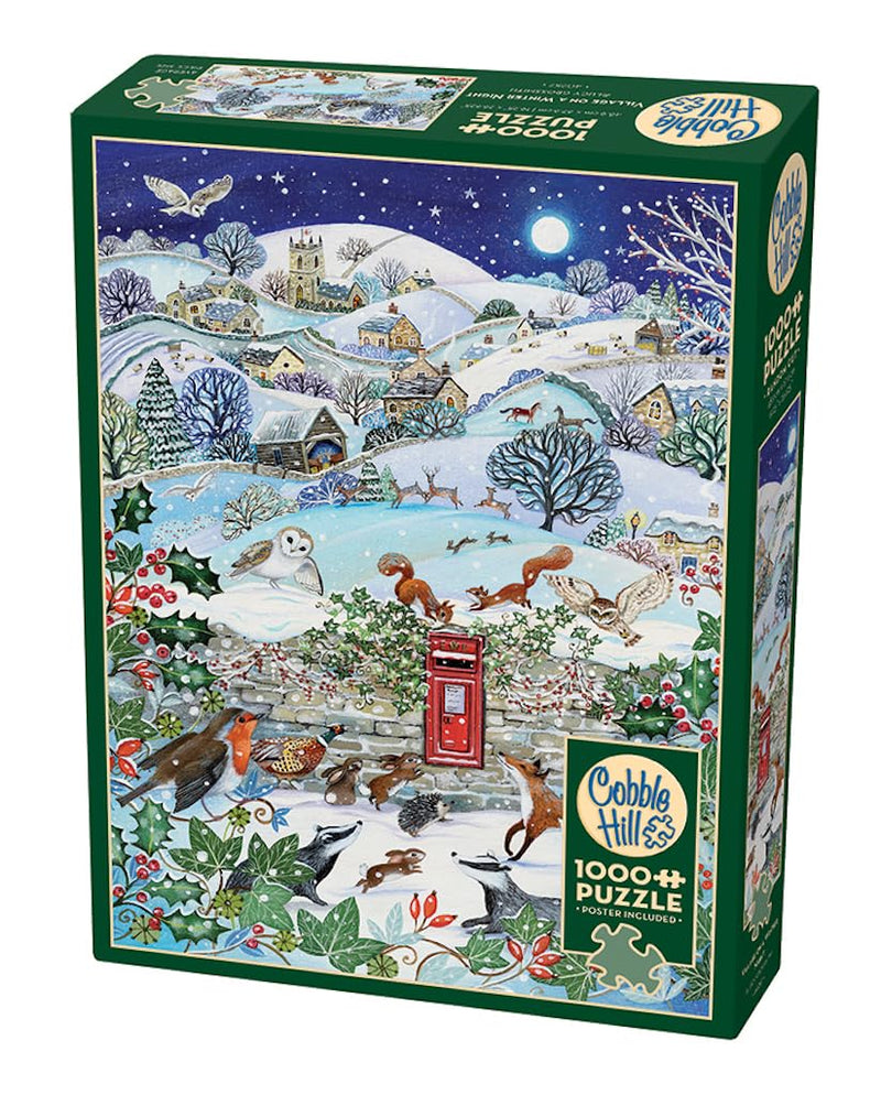 Cobble Hill 1000 Piece Puzzle Village on a Winter Night-Sample Poster Included