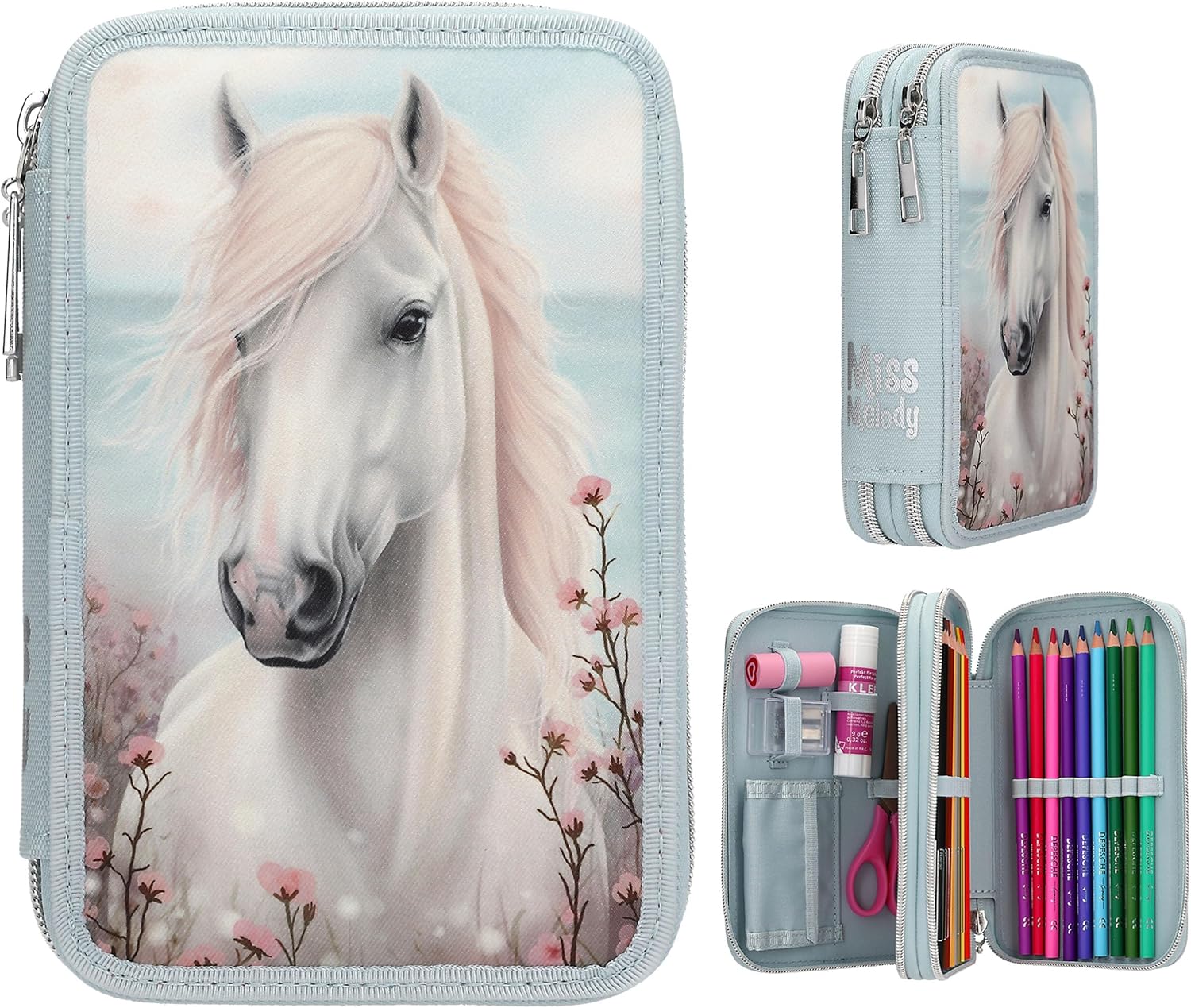 Miss Melody - Double Pencil Case - Pale Light Blue