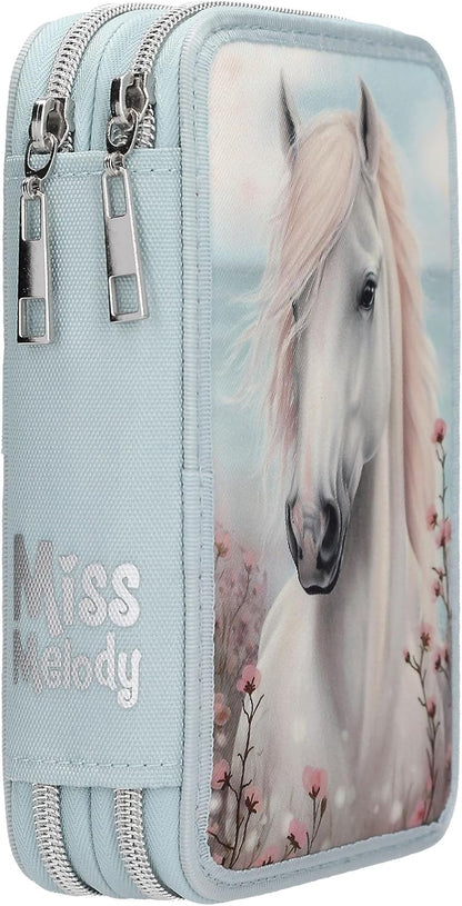 Miss Melody - Double Pencil Case - Pale Light Blue