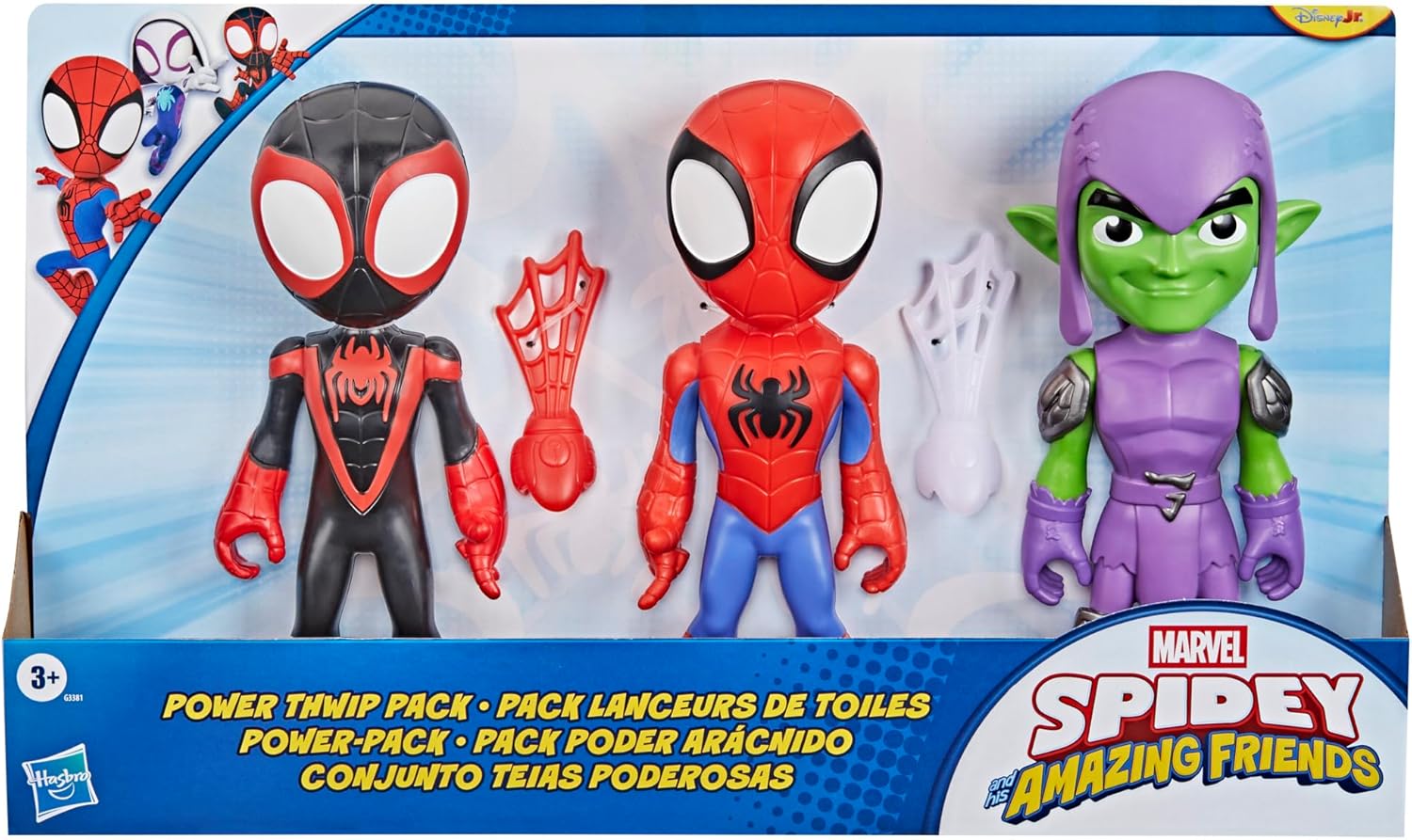 Marvel Spidey and His Amazing Friends Power Thwip Pack, 22.8-cm (9 inch) Supersized Action Figure 3-Pack, Super Hero Toys & Figures for Children, Ages 3+