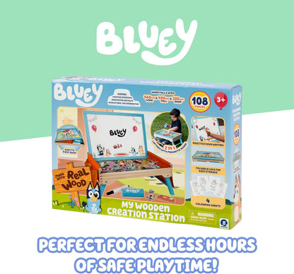 Bluey 102D Creation Station - 2-in-1 Magnetic Whiteboard & Lap Tray for Kids 3+, Colouring Sheets & Foldable Legs, Educational Drawing Desk, Art & Craft Activity Table, Develop Hand Eye Co-ordination