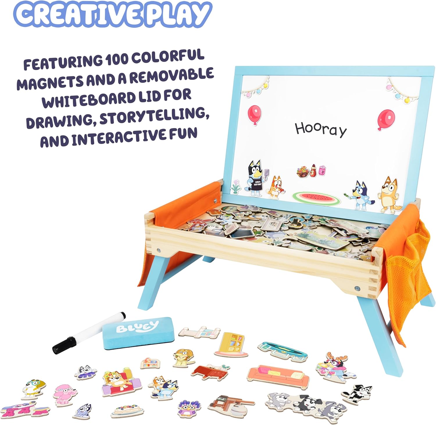 Bluey 102D Creation Station - 2-in-1 Magnetic Whiteboard & Lap Tray for Kids 3+, Colouring Sheets & Foldable Legs, Educational Drawing Desk, Art & Craft Activity Table, Develop Hand Eye Co-ordination