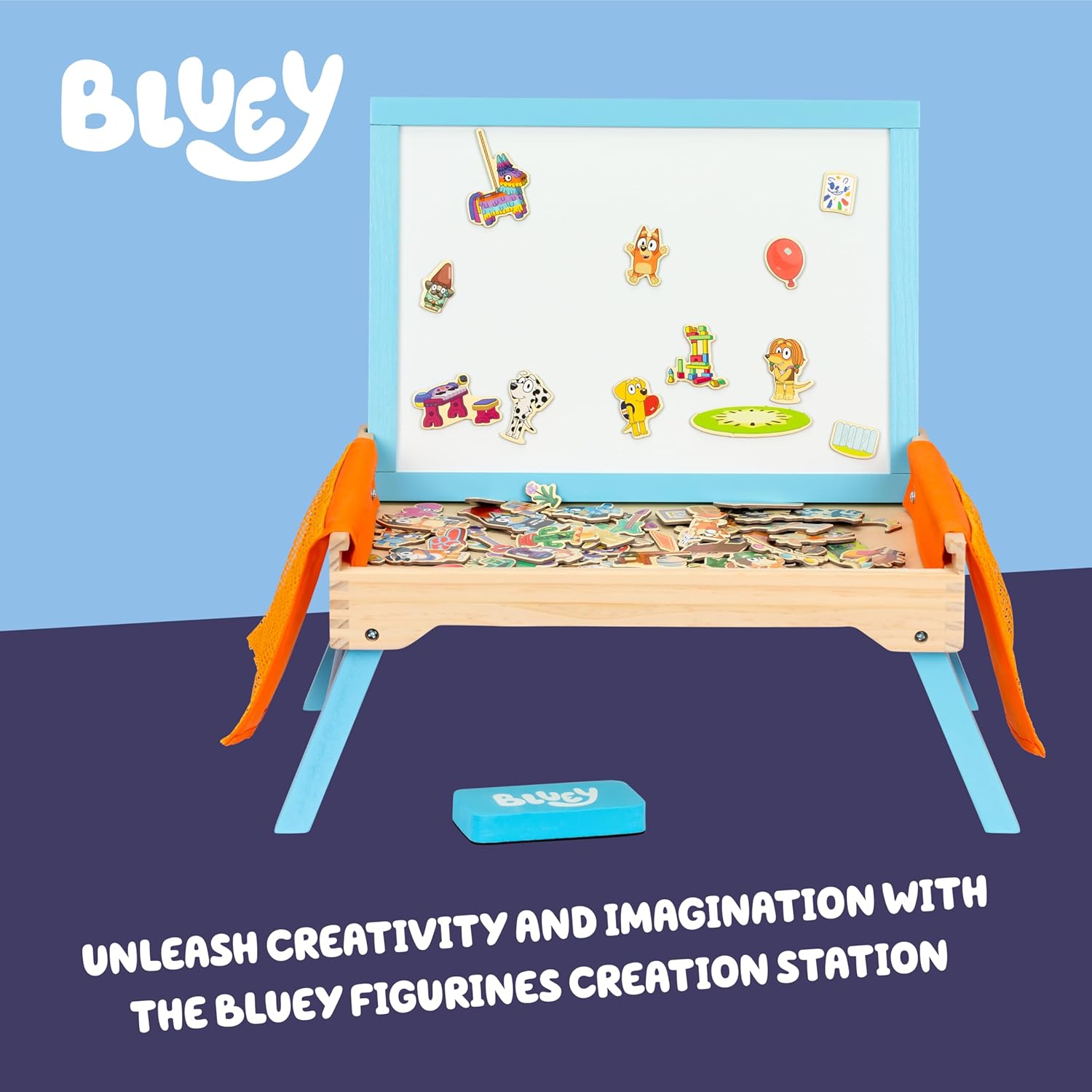 Bluey 102D Creation Station - 2-in-1 Magnetic Whiteboard & Lap Tray for Kids 3+, Colouring Sheets & Foldable Legs, Educational Drawing Desk, Art & Craft Activity Table, Develop Hand Eye Co-ordination