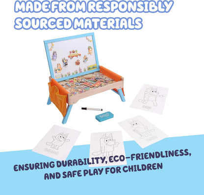 Bluey 102D Creation Station - 2-in-1 Magnetic Whiteboard & Lap Tray for Kids 3+, Colouring Sheets & Foldable Legs, Educational Drawing Desk, Art & Craft Activity Table, Develop Hand Eye Co-ordination