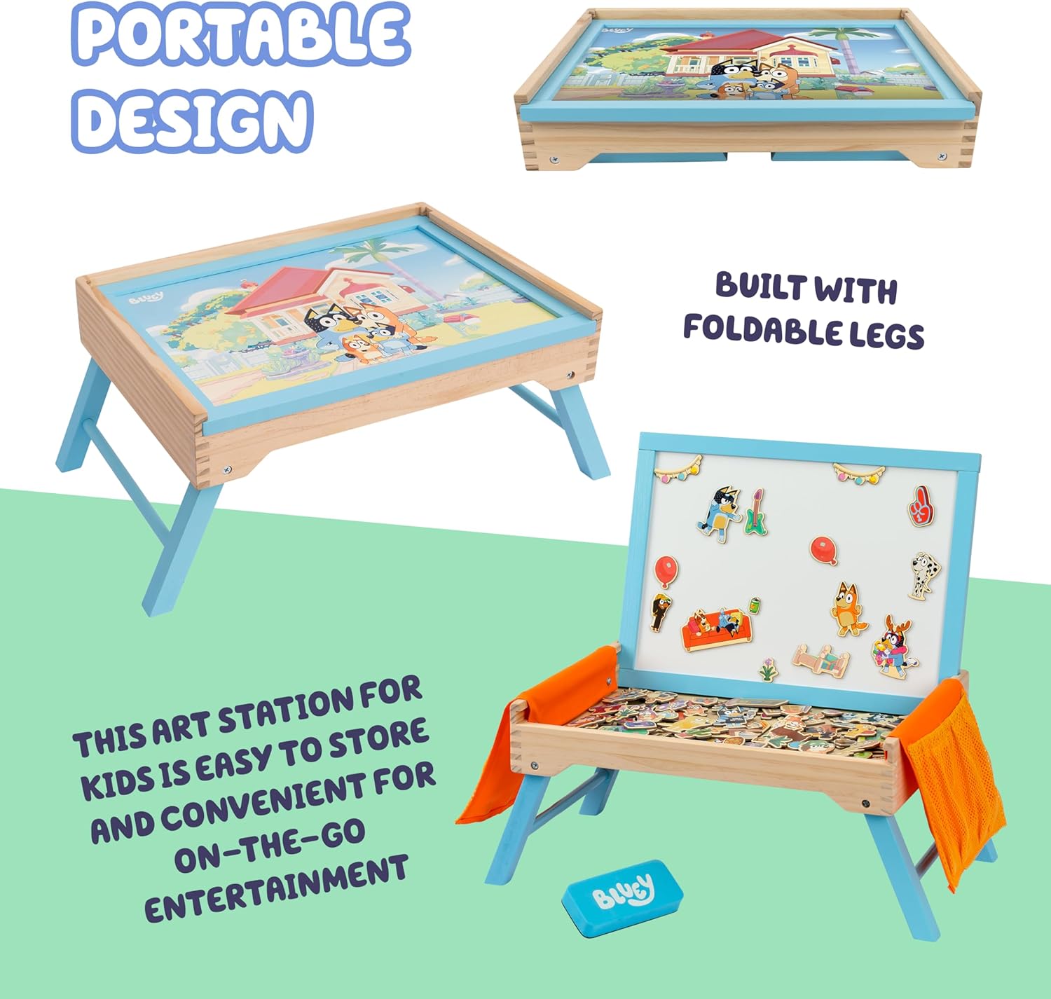 Bluey 102D Creation Station - 2-in-1 Magnetic Whiteboard & Lap Tray for Kids 3+, Colouring Sheets & Foldable Legs, Educational Drawing Desk, Art & Craft Activity Table, Develop Hand Eye Co-ordination