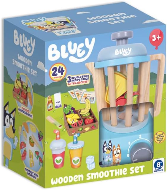 Bluey - Wooden Smoothie Set - Pretend Play Blender and Fruit Accessories - Imaginative Kitchen Role Play Toy for Kids Ages 3 and Up