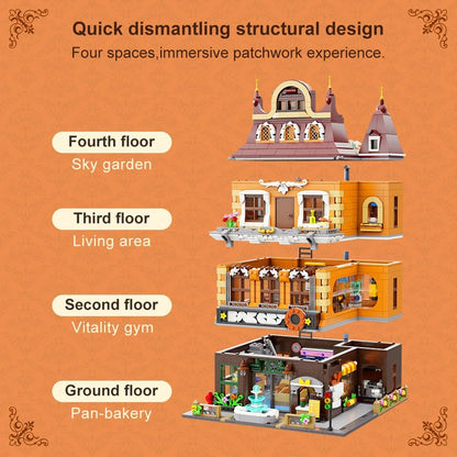 PAN TASY European Bakery Building Kit-Landmark Construction Set for Adults & Teens, Featuring a Bakery, Gym, Living Quarters, and Sky Garden