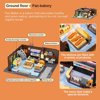 PAN TASY European Bakery Building Kit-Landmark Construction Set for Adults & Teens, Featuring a Bakery, Gym, Living Quarters, and Sky Garden