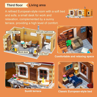 PAN TASY European Bakery Building Kit-Landmark Construction Set for Adults & Teens, Featuring a Bakery, Gym, Living Quarters, and Sky Garden