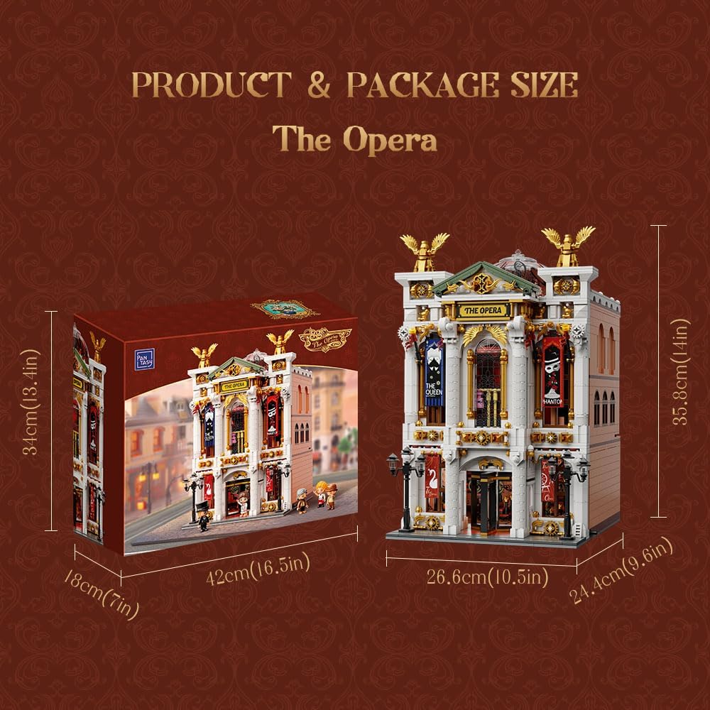 PANTASY Vintage European Grand Theater Building Set Modular Model with Crystal Chandelier, Transparent Dome Expandable Street Scenes Retro Collectible Theater Architecture for Adults & Home Décor Gift