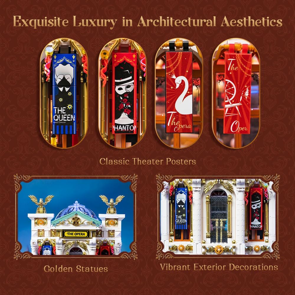 PANTASY Vintage European Grand Theater Building Set Modular Model with Crystal Chandelier, Transparent Dome Expandable Street Scenes Retro Collectible Theater Architecture for Adults & Home Décor Gift