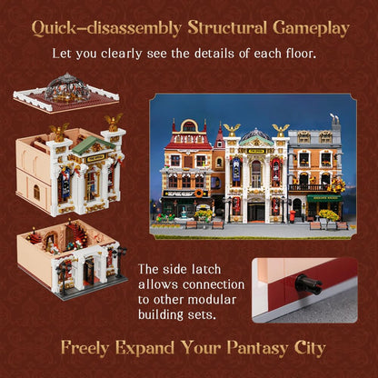 PANTASY Vintage European Grand Theater Building Set Modular Model with Crystal Chandelier, Transparent Dome Expandable Street Scenes Retro Collectible Theater Architecture for Adults & Home Décor Gift