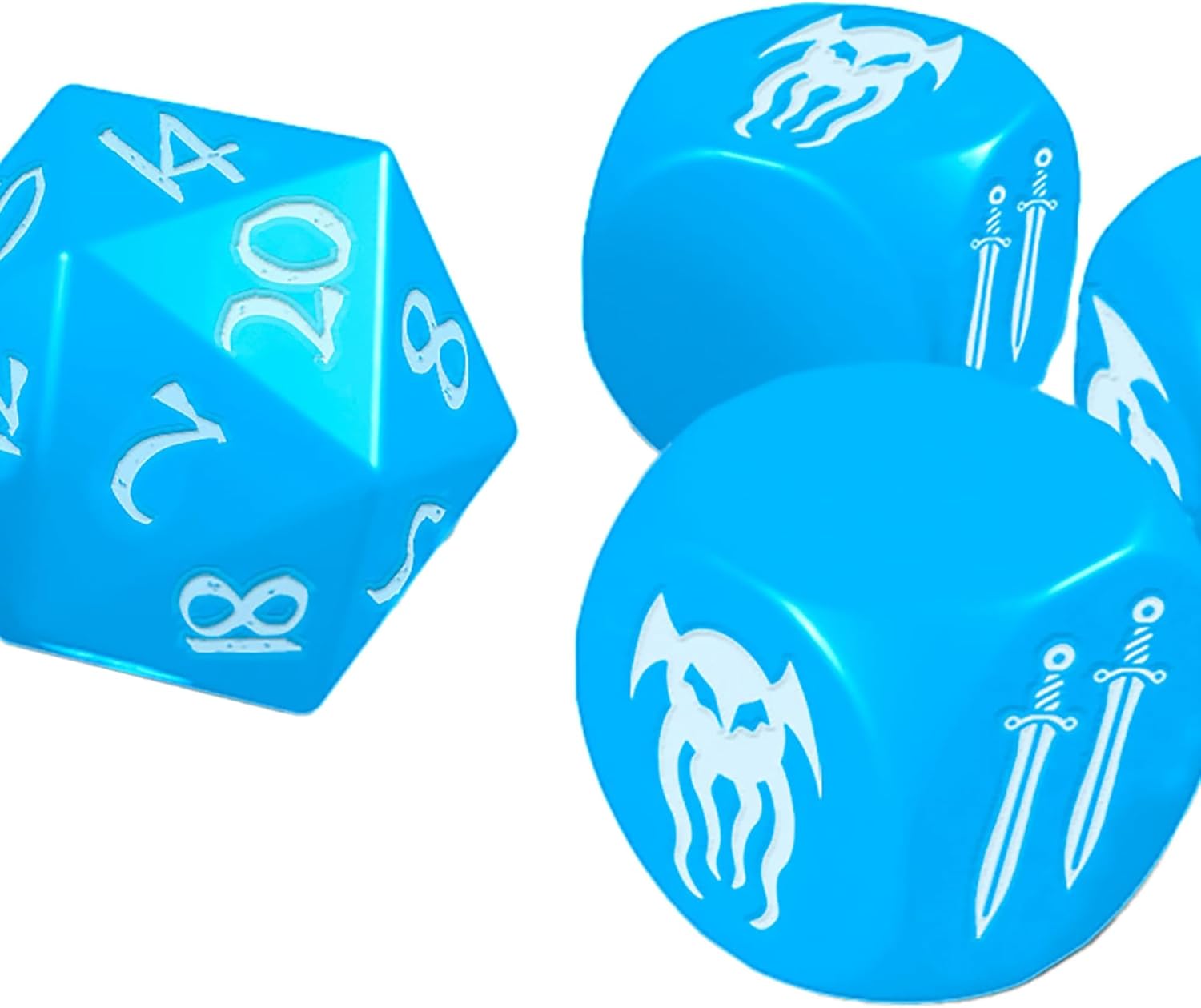 Modiphius Entertainment: Cohors Cthulhu RPG: Atlantean Crystal Dice Pack - 6 Piece Set, Blue & White, 2X d20, 4X d6, Hidden War Emblems, Accessory