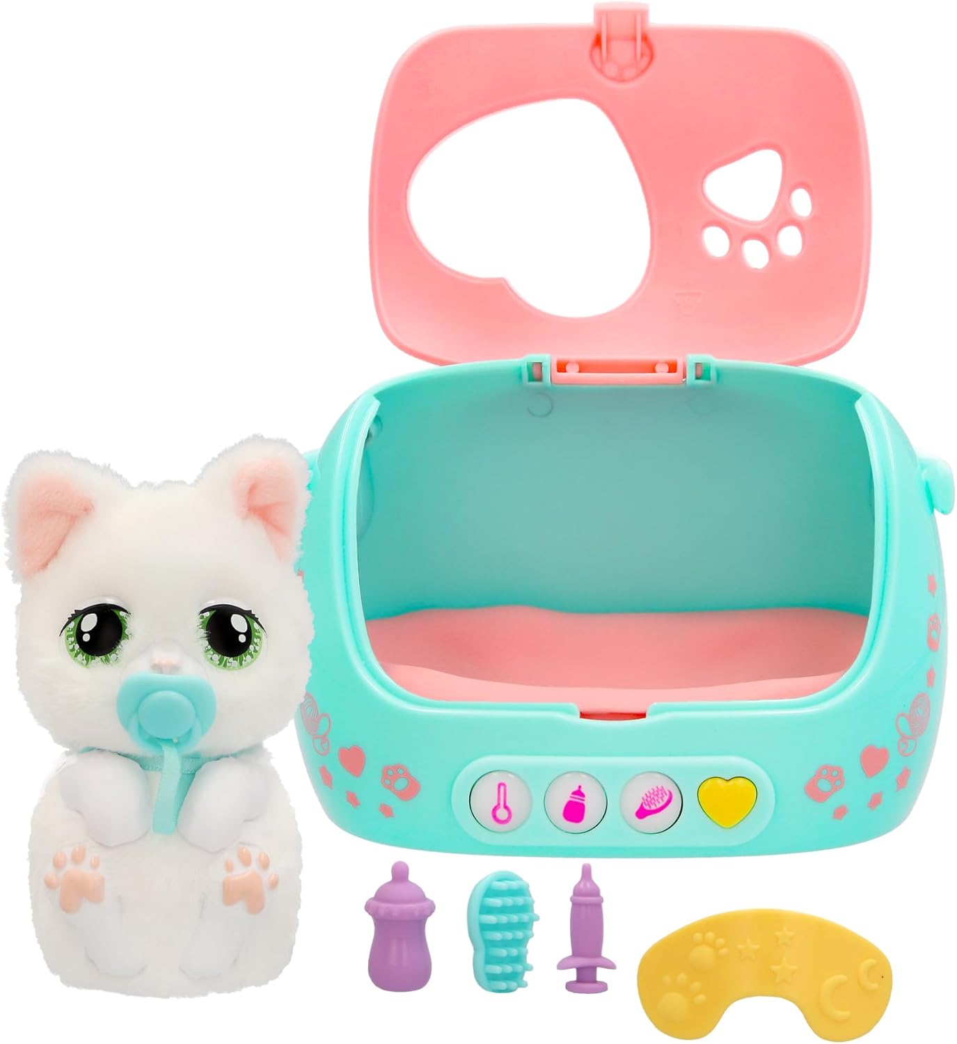 Baby Paws Just Born Kitty Interactief huisdier met elektronische transportkoffer met vele functies, vanaf 3 jaar