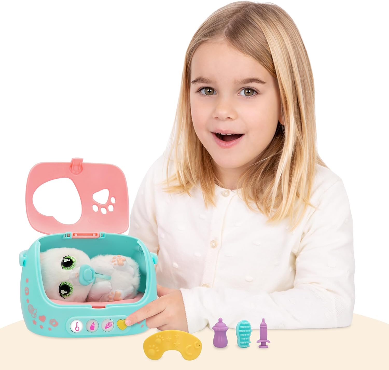Baby Paws Just Born Kitty Interactief huisdier met elektronische transportkoffer met vele functies, vanaf 3 jaar
