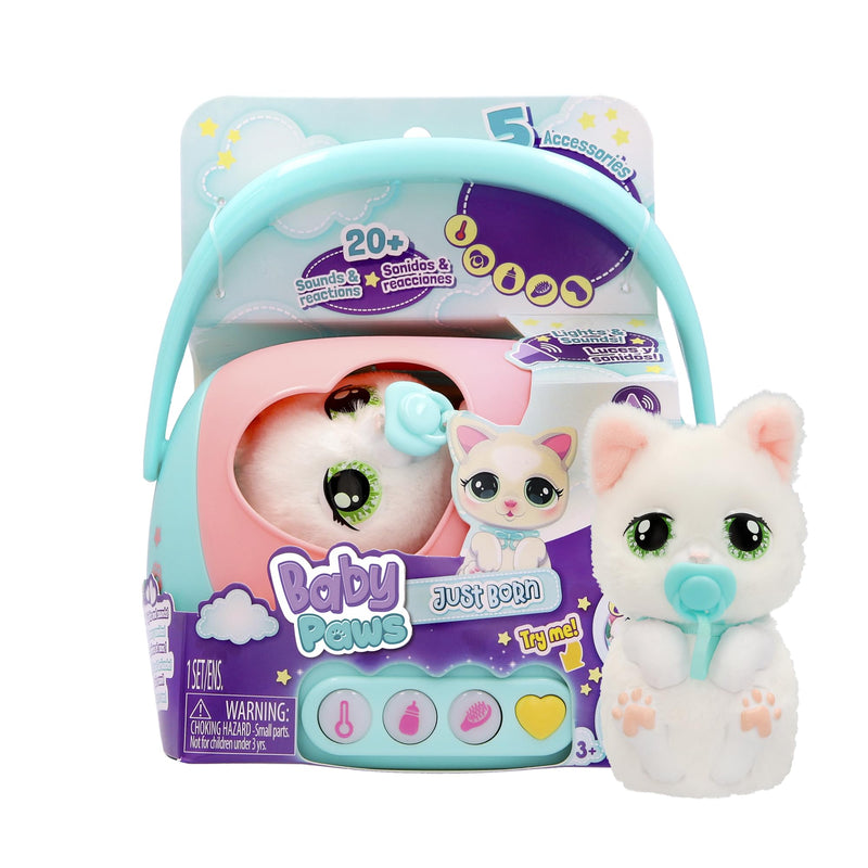 Baby Paws Just Born Kitty Interactief huisdier met elektronische transportkoffer met vele functies, vanaf 3 jaar