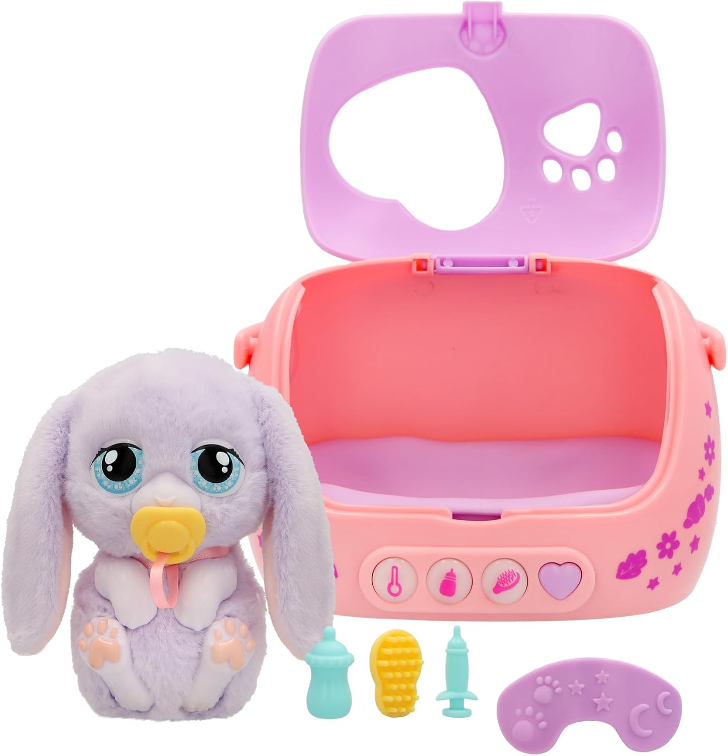 Baby Paws Just Born Bunny – Interactive Newborn Pet Toy with Light-Up Heart, Accessories & Carry Case – Nurturing Play Toy for Kids