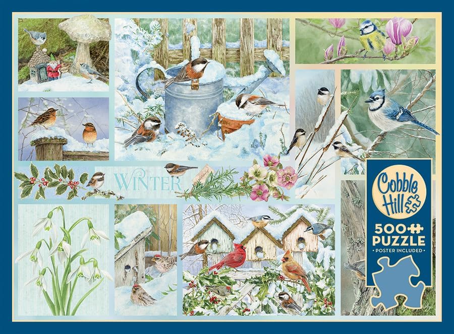 Cobble Hill 500 Piece Puzzle -Garden Birds in Winter - Sample Poster Included