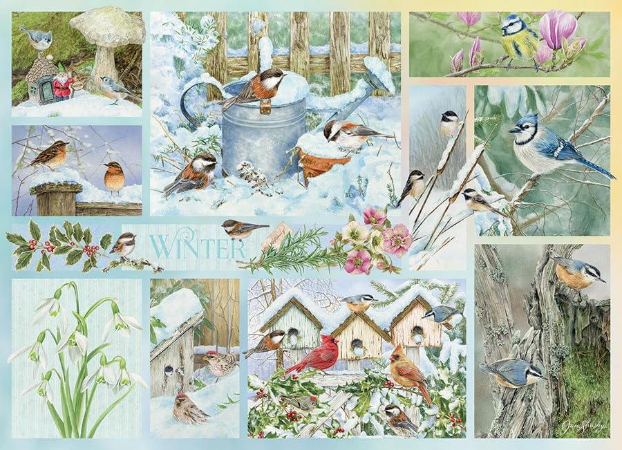 Cobble Hill 500 Piece Puzzle -Garden Birds in Winter - Sample Poster Included