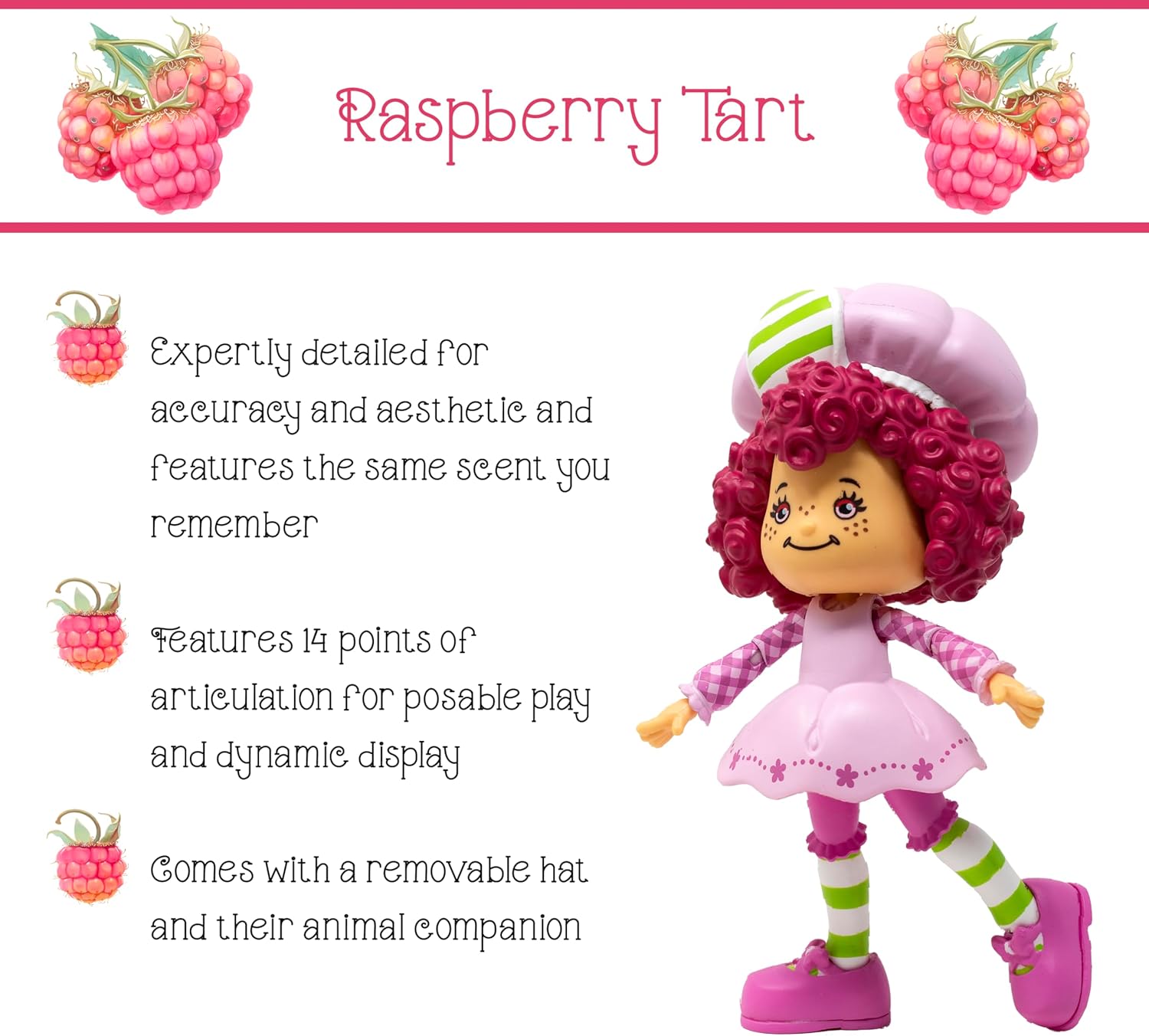 Boss Fight Studio Classic Strawberry Shortcake Raspberry Tart Actionfigur - Sammlerstück, duftende Figur mit abnehmbarem Hut und Tierbegleiter - Maßstab 1:12