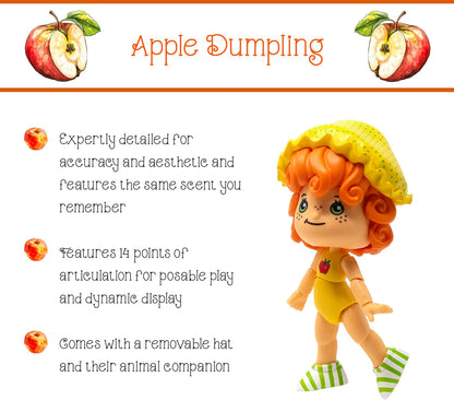 Boss Fight Studio Classic Strawberry Shortcake Apple Dumplin Action Figure - Figurine de collection parfumée avec chapeau amovible et compagnon animal - Échelle 1:12