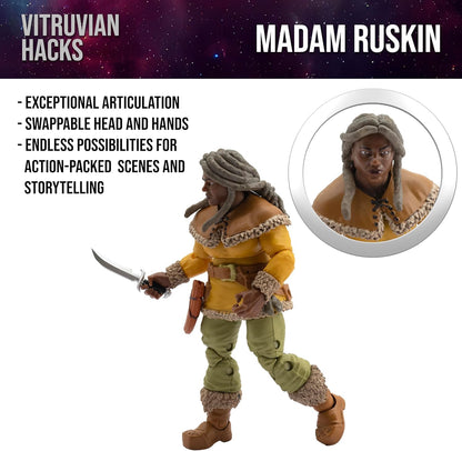Boss Fight Studio Vitruvian H.A.C.K.S. Fantasy Series – Madam Ruskin, Dwarf Tavern Keeper Action Figure - Highly Articulated Collectible Figurine with Interchangeable Parts & Accessories - 1:18