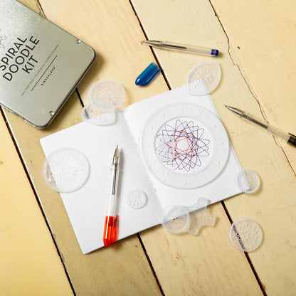 Kikkerland Spiral Doodle Kit – Compact Circle Art Set with Geometric Ruler & Template for Drawing – Arts & Crafts for Kids & Adults