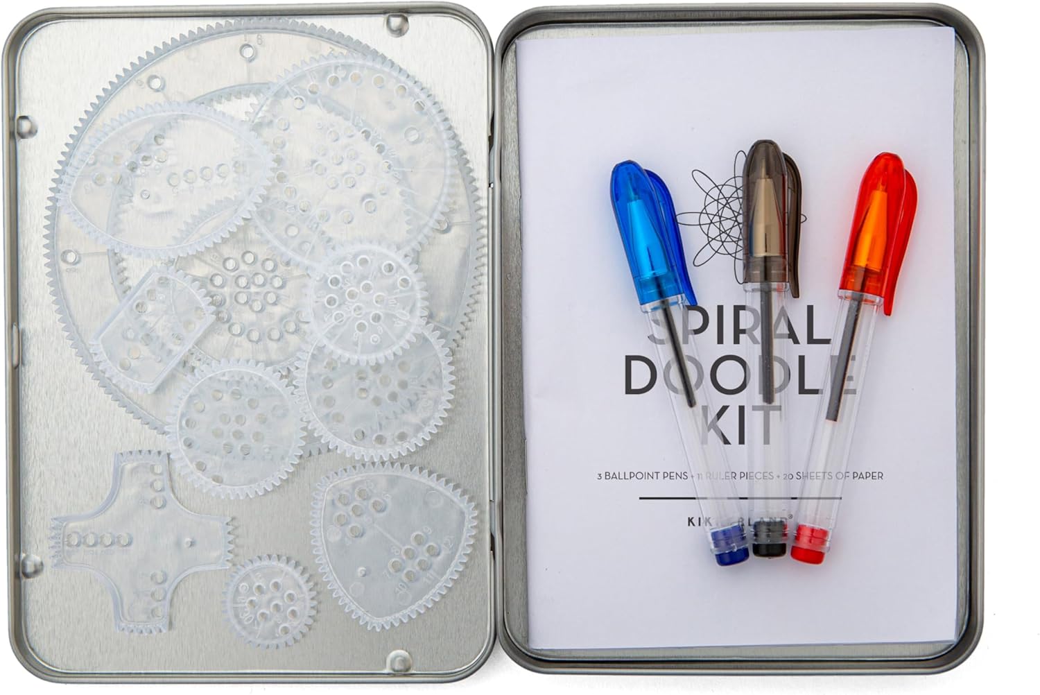 Kikkerland Spiral Doodle Kit – Compact Circle Art Set with Geometric Ruler & Template for Drawing – Arts & Crafts for Kids & Adults