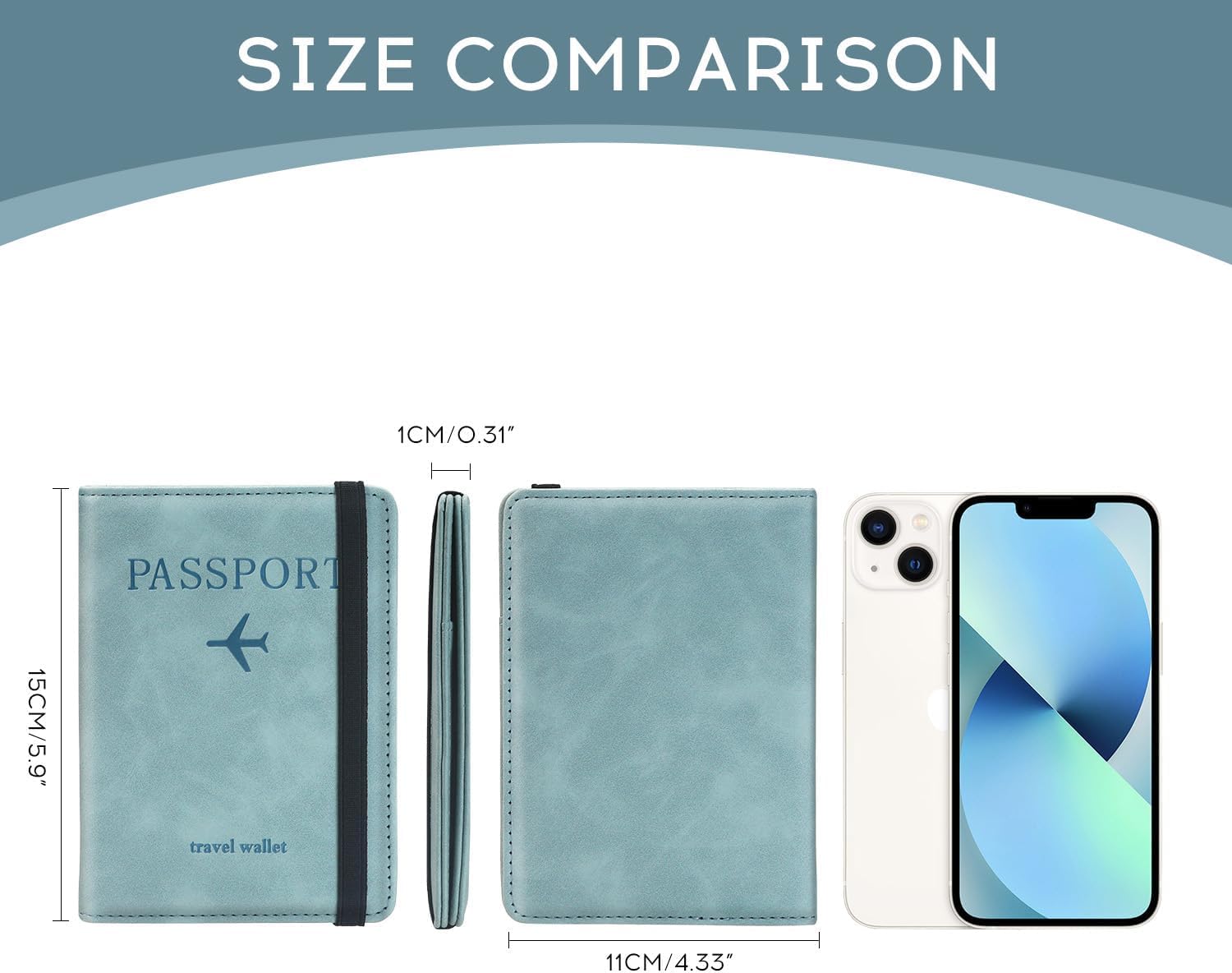 Passport Holder Dual Fold PU Leather Passport Holder with Card Slot and Boarding Pass Holder for Men and Women, cyan, Pack Of 2, Classic