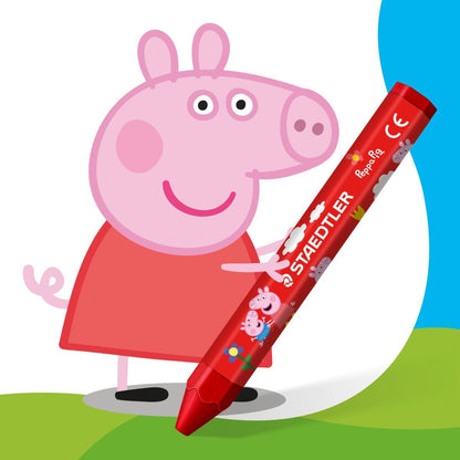 STAEDTLER Peppa Pig x Noris Junior Jumbo Wax Crayons for Large-Area Colouring - 12 Assorted Colours - for Kids Aged 2+ Years - Pack of 12, 224 C12 L1