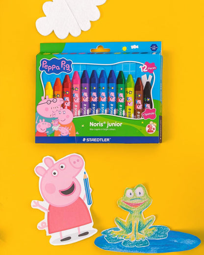 STAEDTLER Peppa Pig x Noris Junior Jumbo Wax Crayons for Large-Area Colouring - 12 Assorted Colours - for Kids Aged 2+ Years - Pack of 12, 224 C12 L1