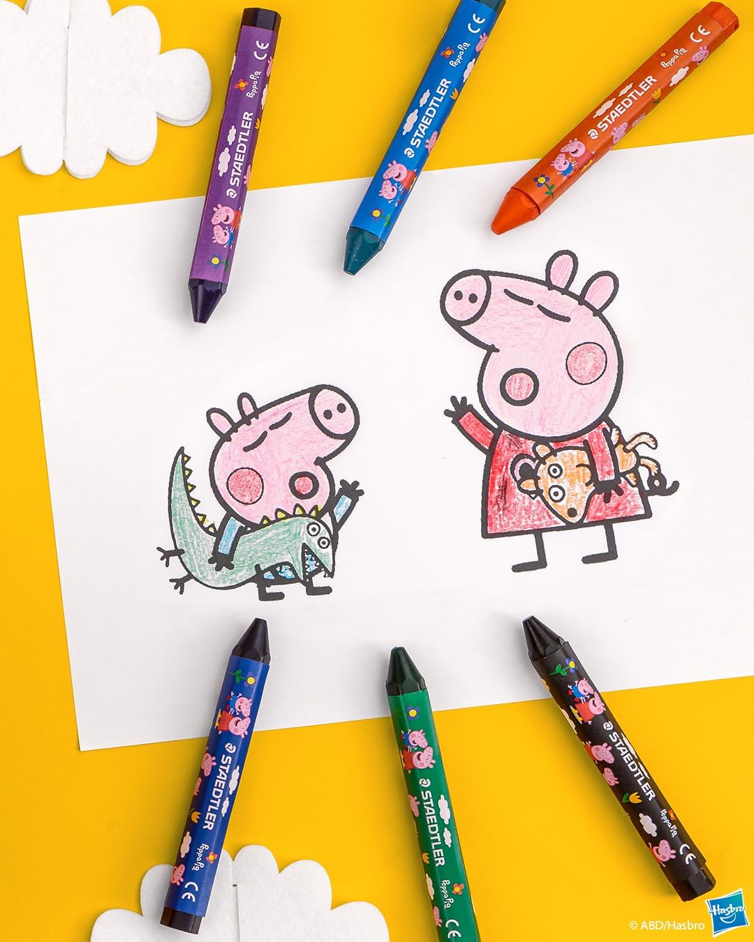 STAEDTLER Peppa Pig x Noris Junior Jumbo Wax Crayons for Large-Area Colouring - 12 Assorted Colours - for Kids Aged 2+ Years - Pack of 12, 224 C12 L1