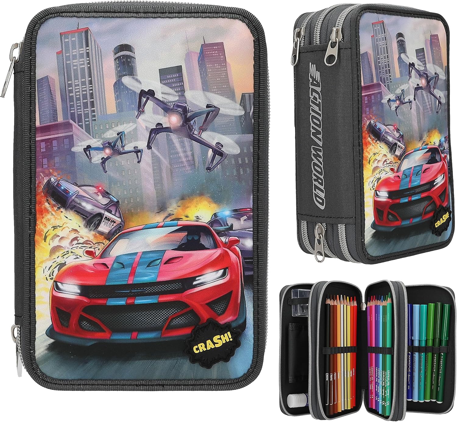 Dino World - Triple Pencil Case With Led Drone (0413981)