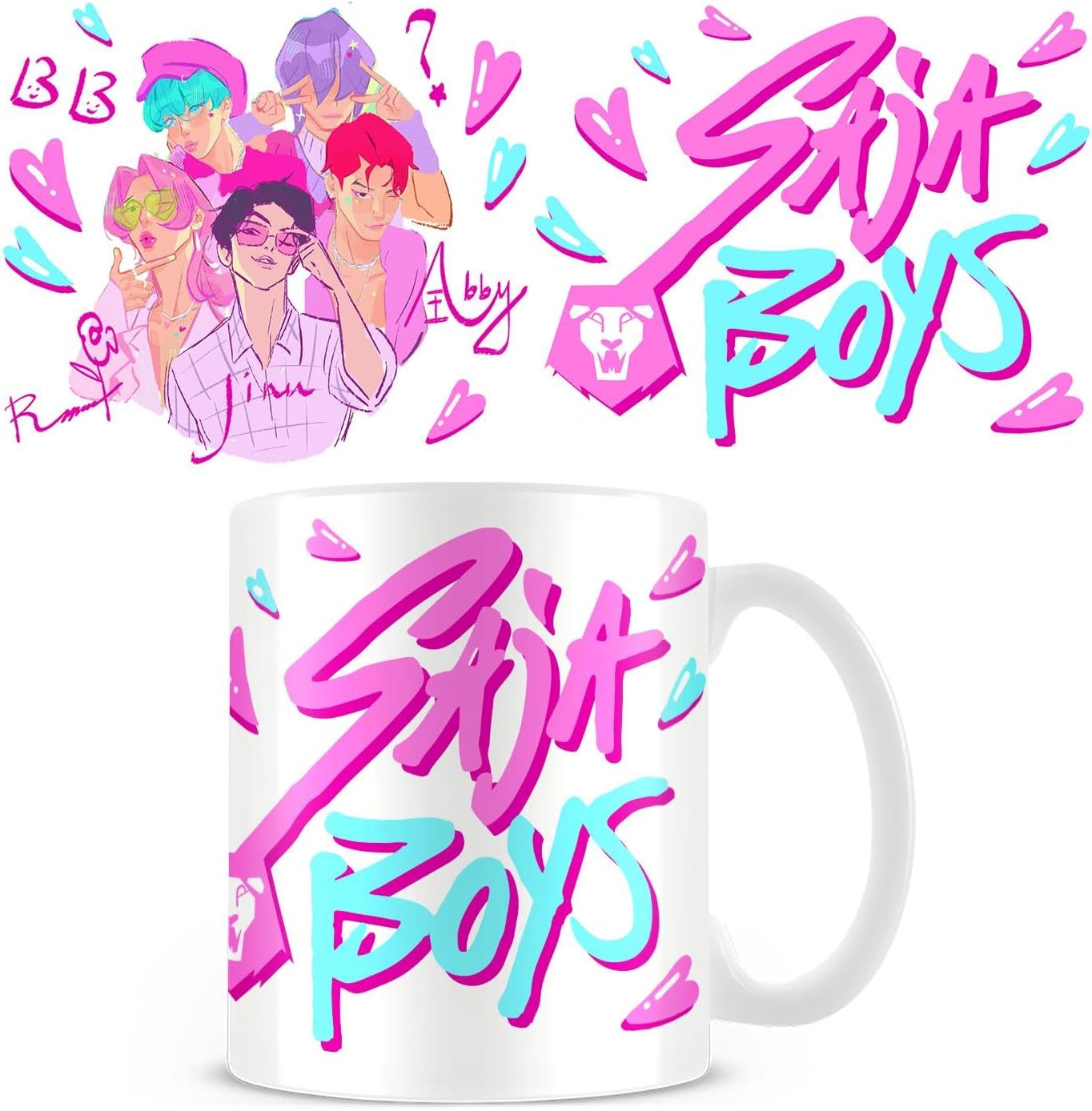 Pyramid International Kpop Dämonenjäger Saja Boys Heart Sketch Mug – Keramik Kaffeetasse 325 ml – niedliches Anime-Geschenk für Kinder und Fans – spülmaschinen- und mikrowellengeeignet – Sammlerstück
