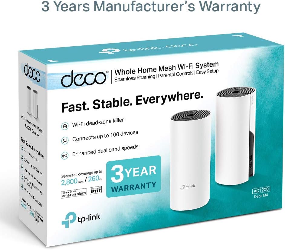 TP-Link Deco M4(2-pack) AC1200Mbps Whole Home Mesh WiFi System, Seamless & Speedy WiFi Extender Booster, Up to 2800 ft² Coverage, Work with Amazon Alexa, Router and Internet Booster Replacement