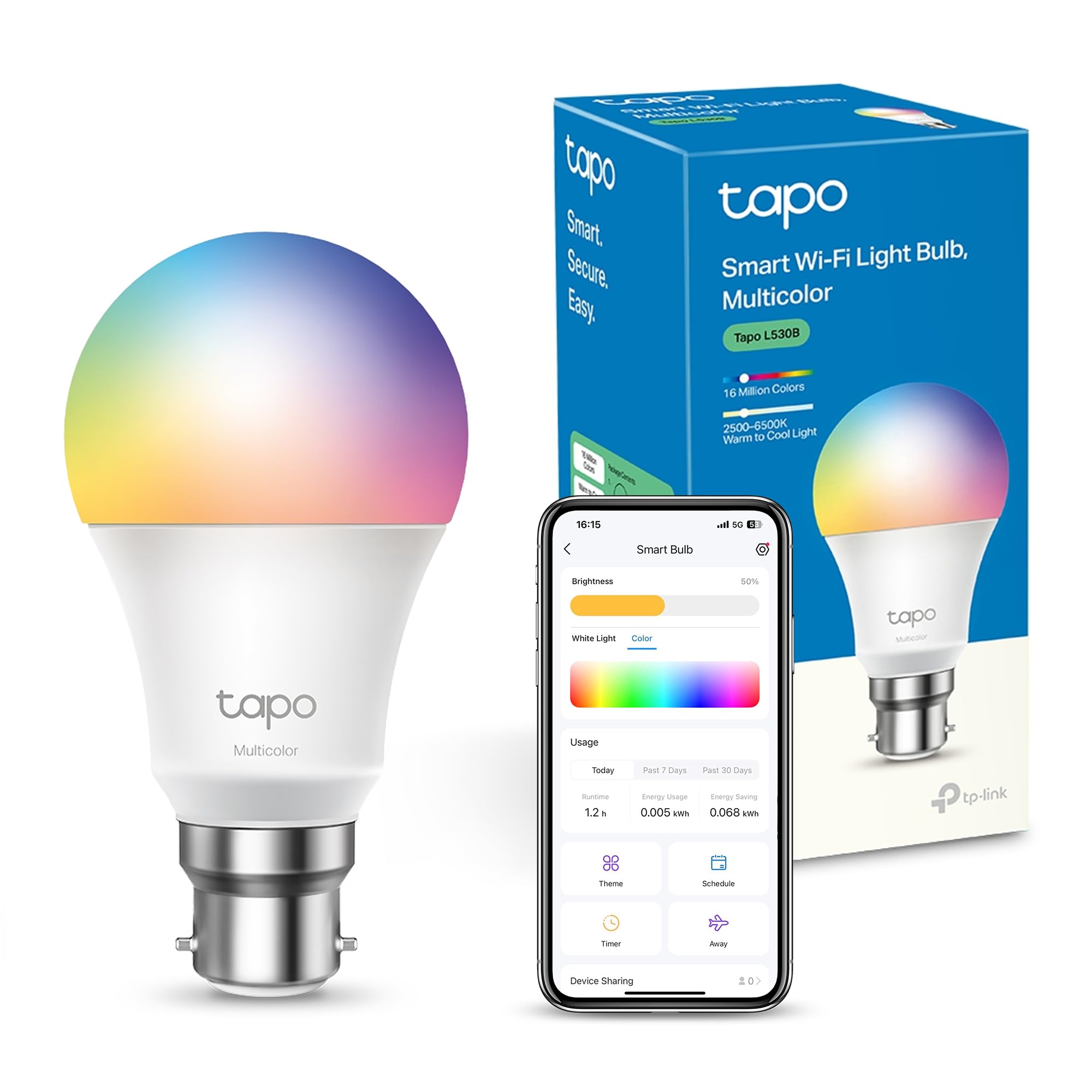 Tapo L530B - Led Light Bulb - B22 - 8.7 W (Equivalent 60 W) - Class F - 16 Million Colours - 2500-6500 K