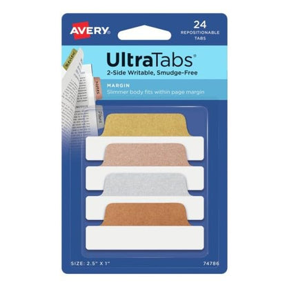 Avery Italia 74786 Indici Segna Pagina Adesivi 63,5x25,4mm, 24 Indici, 4 Fantasie Metalliche