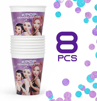 8 Bicchieri K-pop Demon Hunters in Carta 200 ml, Decorazione Festa Compleanno, Bevande, Tavola, per Bambini