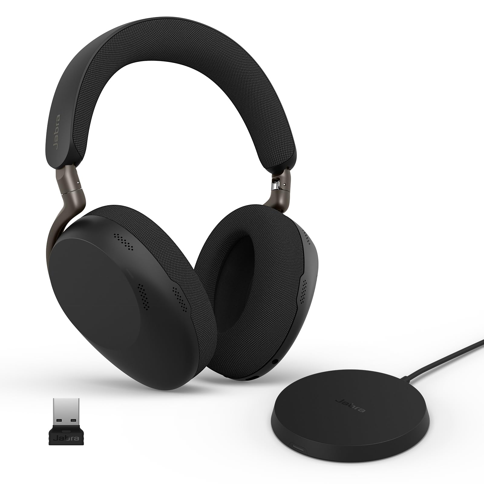 Jabra Evolve3 85 Over-Ear Wireless Bluetooth Headset with Mic and Wireless Charging Stand for Work, USB-A, AI Voice Call Technology, Adaptive ANC, 25-Hour Battery, Works with Meeting Apps, Black