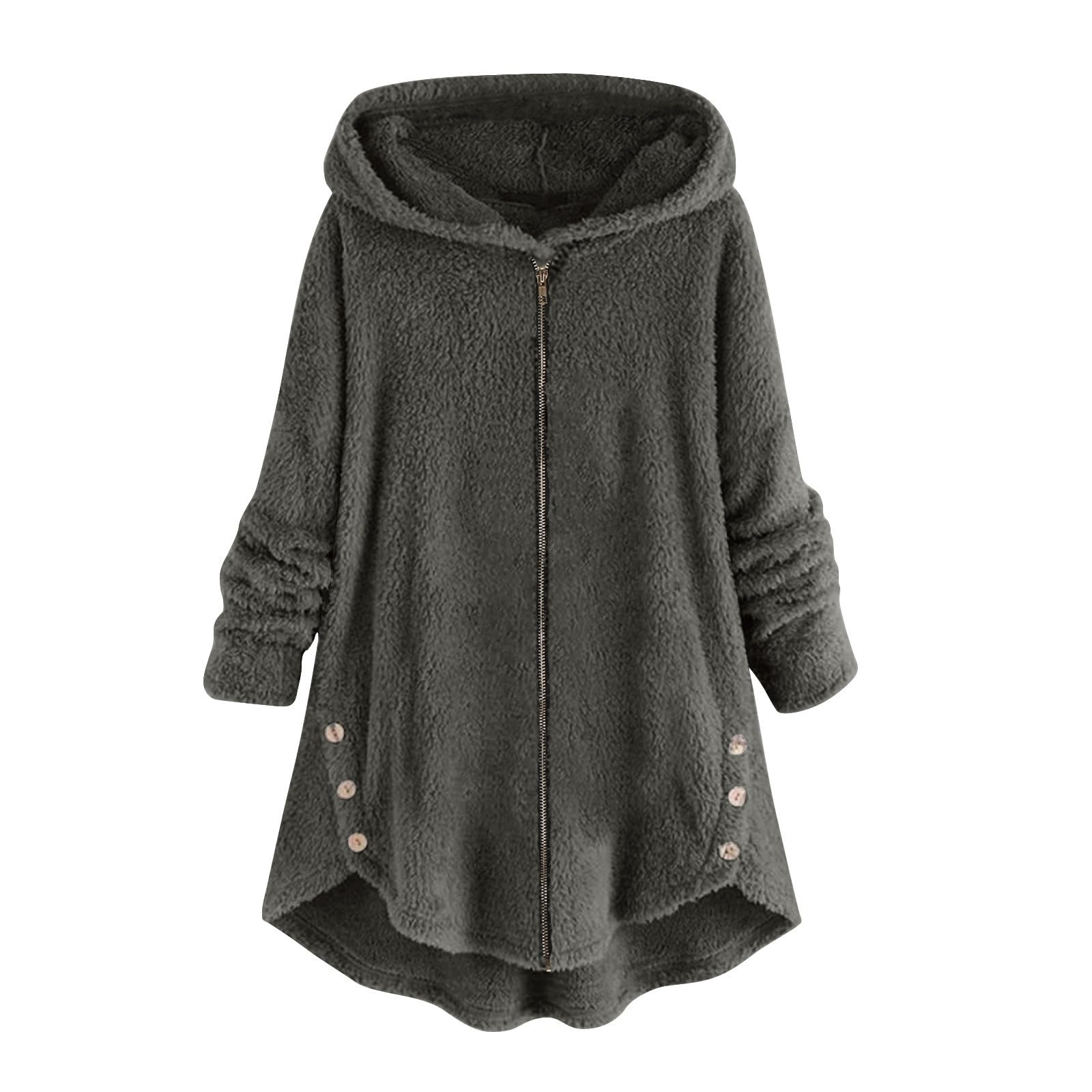 Plus Size Long Winter Coats Coats and Jackets Fall Jackets 2024 Trendy with Hood Long Sweater Coats for Women, Gray, Large