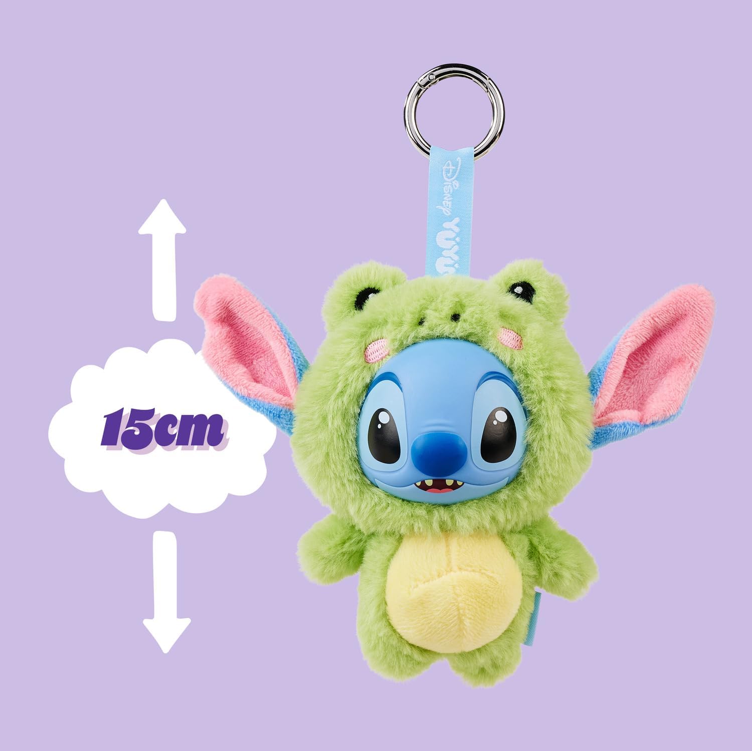 Disney YuYus Stitch Wave 1 – Plüsch-Vinyl-Charms im Blindbox-Format, Bag-Charm-Trend, 9 tierische Designs wie Tiger oder Axolotl, Karabiner, Überraschungsfigur, ca. 12 cm, für Kinder & Fans