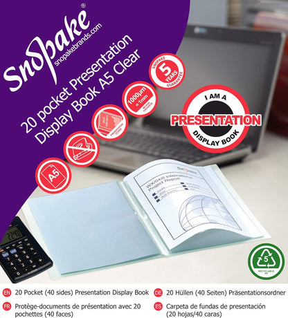 Snopake A5 Presentation Display Book 20 Pockets – Clear