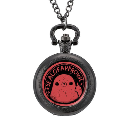 Cute Seal Alloy Clock Vintage Pocket Watch Cute Hang Watches Pendent Necklace