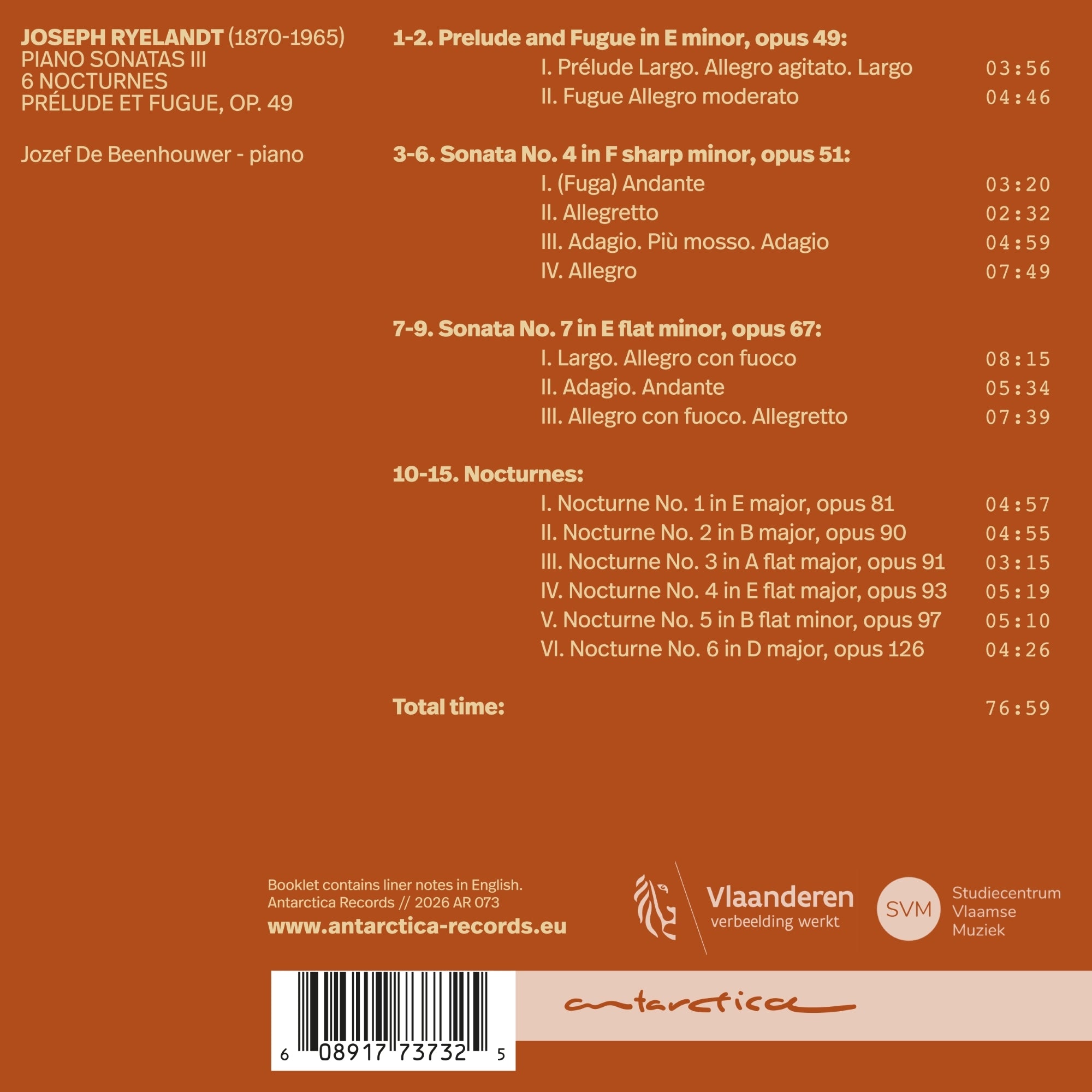 Joseph Ryelandt: Piano Sonatas III/6 Nocturnes/Prélude Et Fugue..