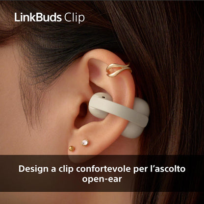 Sony LinkBuds Clip cuffie open-ear, design a clip confortevole, 3 modalità di ascolto, IPX4, chiamate nitide, batteria fino a 37 ore, assistente vocale AI, controllo touch, iOS e Android –