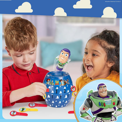 TOMY Pop Up Buzz Lightyear Game, Toy Story Kids Action Game, Family Guessing Game with Pegs, Fun Disney Pixar Buzz Lightyear Barrel Game, Fast Turn-Taking Play for 2–4 Players, Ages 4+