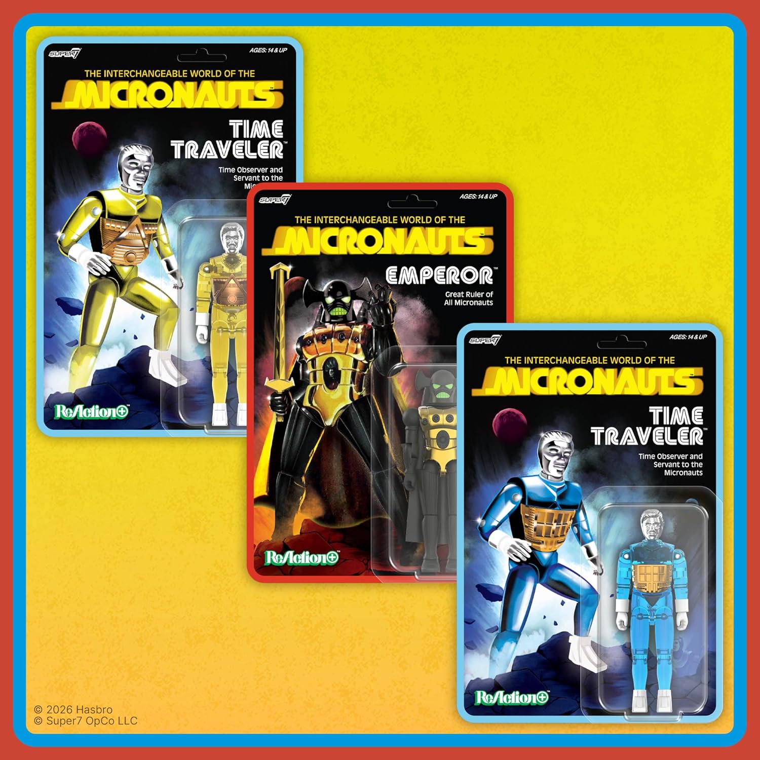 Super7 Reaction+ Micronauts Voyageur dans Le Temps (Bleu translucide) – Figurine Micronauts de 10,2 cm avec Accessoires – Objets de Collection Classiques de Science-Fiction et Jouets rétro