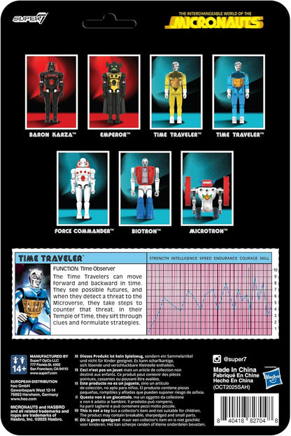 Super7 Reaction+ Micronauts Voyageur dans Le Temps (Bleu translucide) – Figurine Micronauts de 10,2 cm avec Accessoires – Objets de Collection Classiques de Science-Fiction et Jouets rétro
