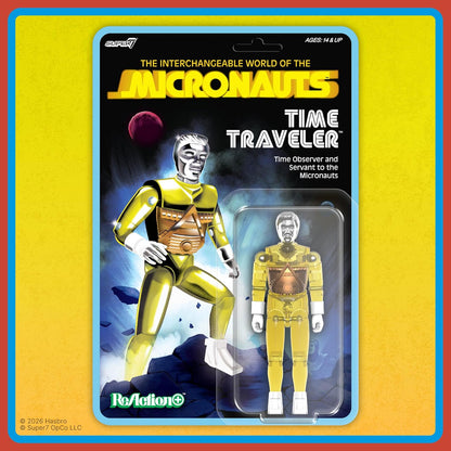 Super7 Reaction+ Micronauts Voyageur dans Le Temps (Jaune translucide) – Figurine Micronauts de 10,2 cm avec Accessoires – Objets de Collection Classiques et Jouets rétro